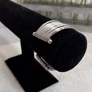 Multi Layered Cuff Bracelet Silver Tone Liquid Silver Style. Bohemian